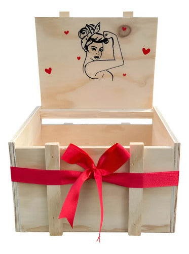 Caja  Para Regalo Madera Día De La Mujer 25x20x15 Cm Rojo