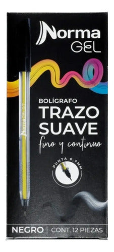 Bolígrafo Gel Norma Negro 0.7mm Caja 12 Unidades Escritura Fluida