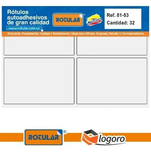 Rotulo Autoadhesivo Blanco 81x53mm X 32 Pcs - Ref. 81-53
