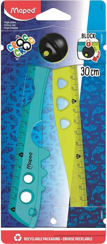 Regla Flexible Maped Croc Croc De Plástico Turquesa Y Amarillo 30 Cm