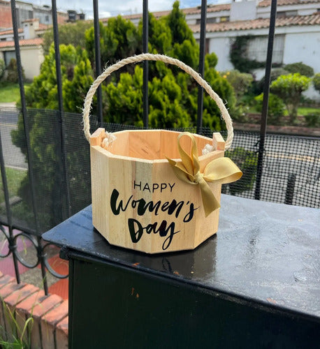 Cubeta De Madera Para Regalo Día De La Mujer 15x13cm Madera Cubeta