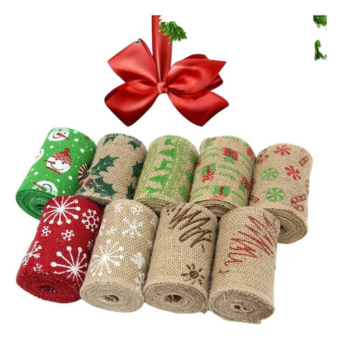Cinta Para Moños Navidad De Yute 6.5 Cm X 9 Mts