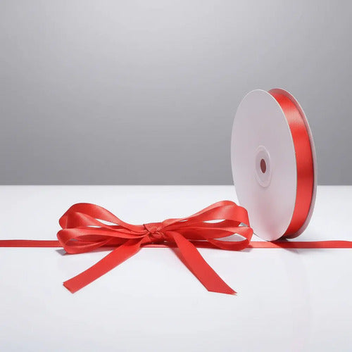 Cinta Rojo Raso Tela Satín Moños 50 Mts X 1.2 Cm  Rojo