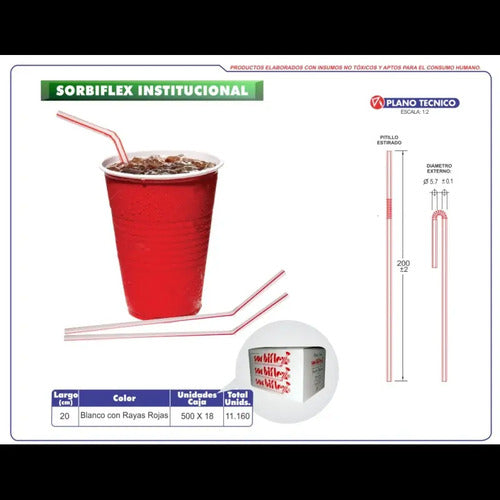 Pitillo Flexible 20 Cm X 500 Unidades Blanco/rojo