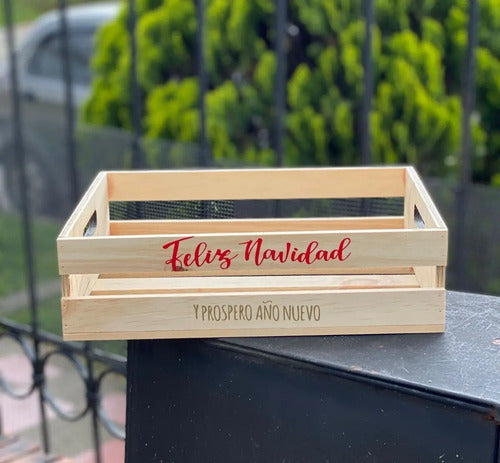 Canasta De Madera Para Regalo Ancheta Navidad 35x21x14cm Madera