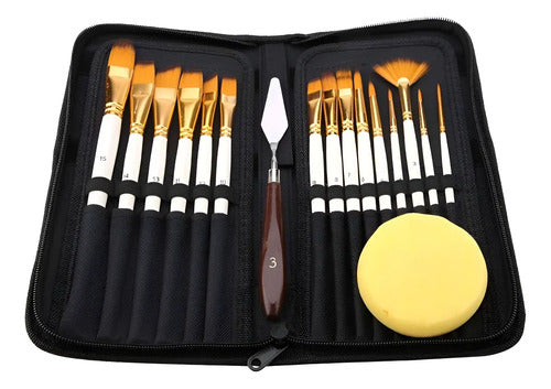 Kit Para Pintar Pinceles Con Estuche X 17 Piezas  Amarillo