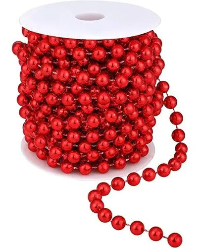 Rollo De Perlas Decorativas Rojo 9 Metros X 8 Mm