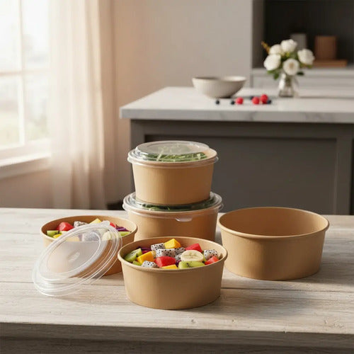 Bowl Kraft 32oz - 150x77mm Con Tapa  X 50 Unidades Karft