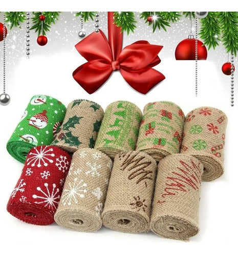 Cinta Para Moños Navidad De Yute 6.5 Cm X 9 Mts