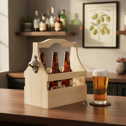 Canasta Madera Cervecero Con Destapador  25x16x28cm Madera Canasta