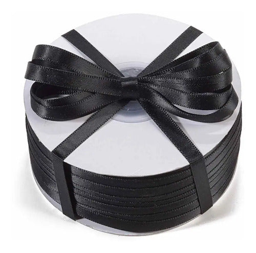 Cinta Negro Raso Tela Satín Moños 100 Mts X 7mm Negro