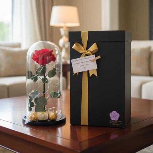 Rosa Preservada Cúpula Vidrio Caja Regalo Dia De La Mujer Rojo