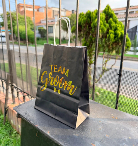 Bolsas Papel Team Groom Bodas 20x16x8cm- 12 Unidades Negro Caballeros De Honor