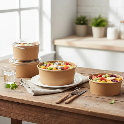 Bowl Kraft 44oz - 184x70mm Con Tapa  X 50 Unidades Kraft