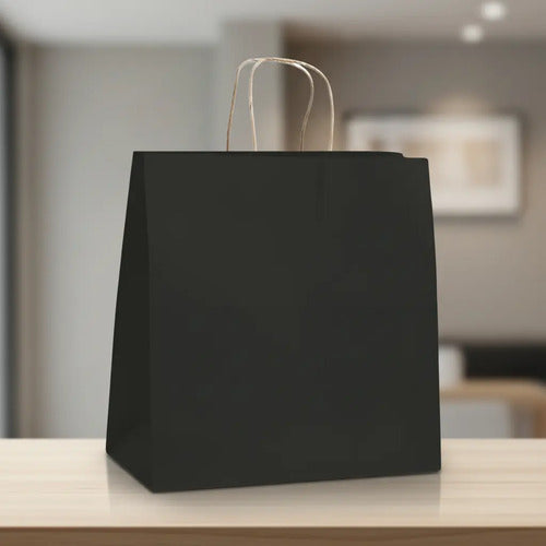 Bolsa Kraft Negra Manija 33x17x33cm - 10 Unidades Negro Bolsa Manija
