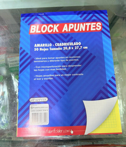 Block Carta Apuntes Anotaciones Amarillo Cuadros X 50 Hojas