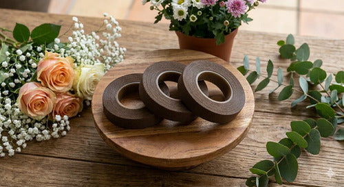 Cinta Floraltape Floratex 1cm X 27 Metros - 3 Rollos Cafe Lisa