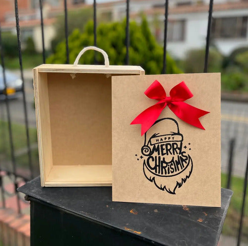 Caja Tapa Corrediza Madera Regalo Navidad 28x24x9 Cm Madera Navidad
