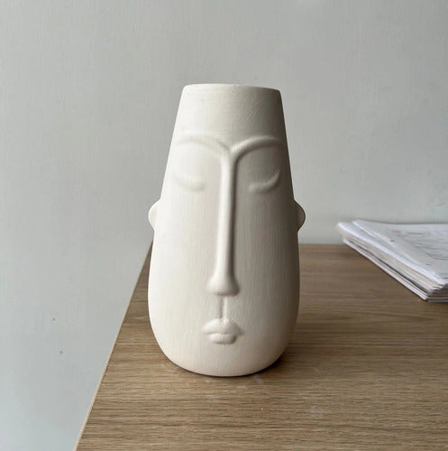 Jarrón Florero Rostro Decorativo Cerámica En Crudo 19x12cm  Blanco Rostro