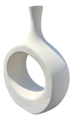 Jarrón Florero Decorativo Cerámica En Crudo 13.5x24x7cm Blanco Círculo
