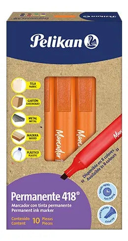 Marcador Permanente Pelikan Naranja Caja X 10 Pcs Ref. 418