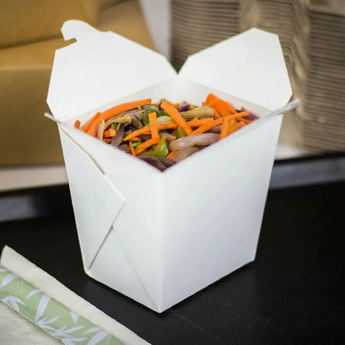 Caja Desechable Wok Carton 26oz 11.5x11.5x9.5cm -50 Unidades Blanco