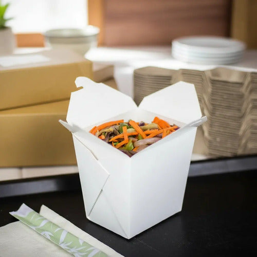 Caja Desechable Wok Carton 26oz 11.5x11.5x9.5cm -50 Unidades Blanco