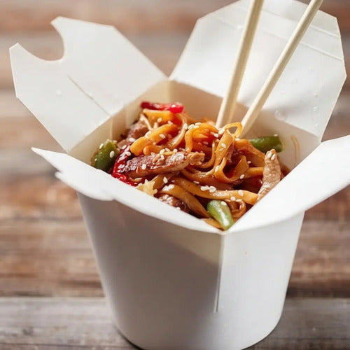 Caja Desechable Wok Carton 42oz 14.5x14.5x13cm - 12 Unidades Blanco