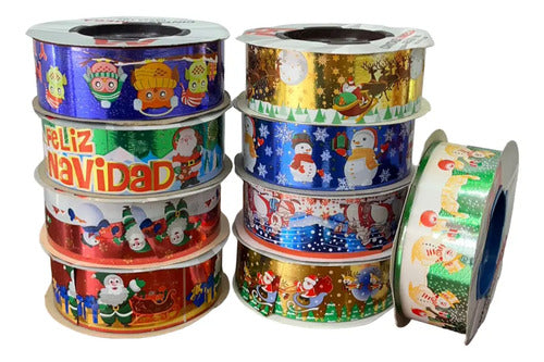 Cinta Papel Decorativa Moños Navidad 3cm X 22 Metros Navideño 3cm