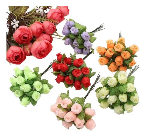 Mini Ramo X 12 Rosas Artificiales Pequeñas Decoración