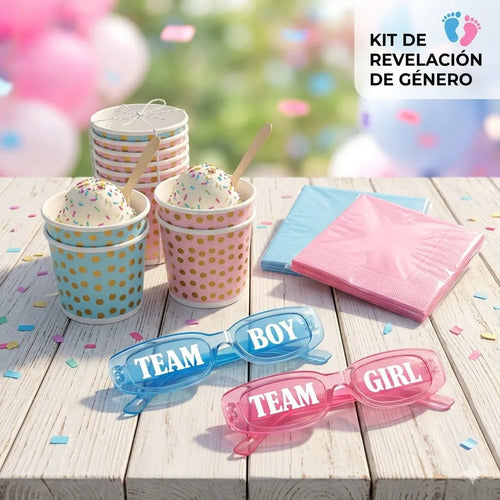 Kit Fiestas Revelación De Genero Vasos, Servilletas, Gafas Rosa/azul Revelación De Género