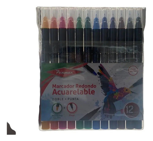 Marcador Acuarelable Redondo Doble Punta Penmax X 12 Colores