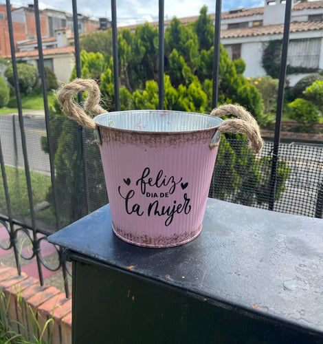 Cubeta Rosada Para Regalo Día De La Mujer 15x14cm Rosa Cubeta Rosa