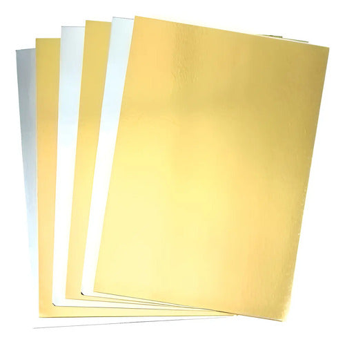 Cartulina Espejo Dorado Y Plateado 70 X 50 Cm X 6 Unidades Dorado Y Plateado