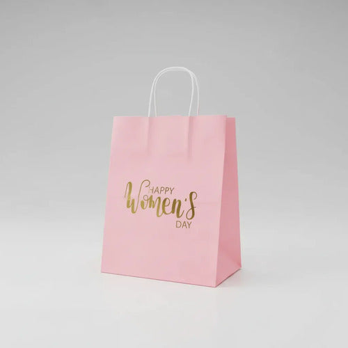 Bolsas Papel Regalo Día De La Mujer 25x20x12cm - 6 Unidades Rosa Happy Womens Day