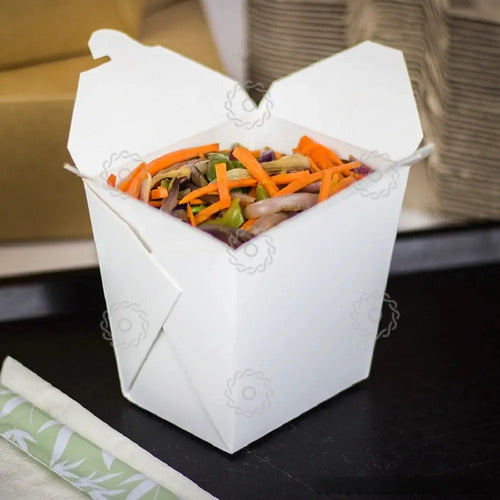 Caja Desechable Wok Carton 26oz 11.5x11.5x9.5cm -12 Unidades Blanco