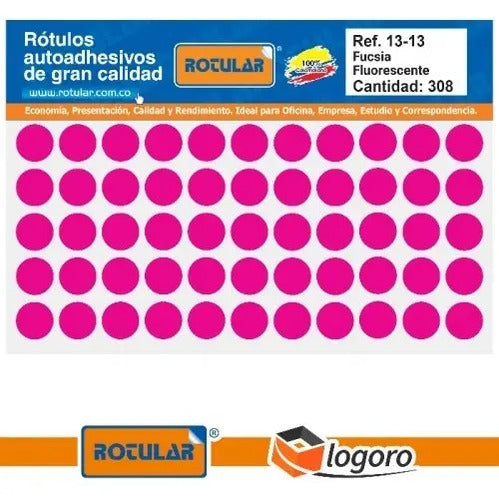 Rotulo Adhesivo Redondo Fucsia 1.3 Cm X 308 Pcs - 12 Packs Fucsia