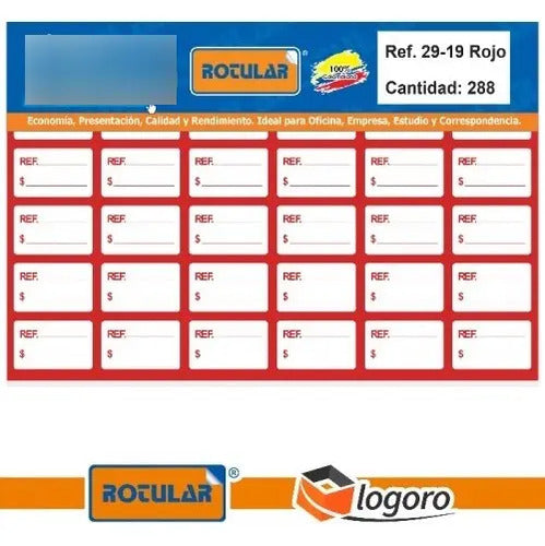 Rotulo Autoadhesivo Rojo 29-19mm X288 Pcs Ref. 29-19 Precios