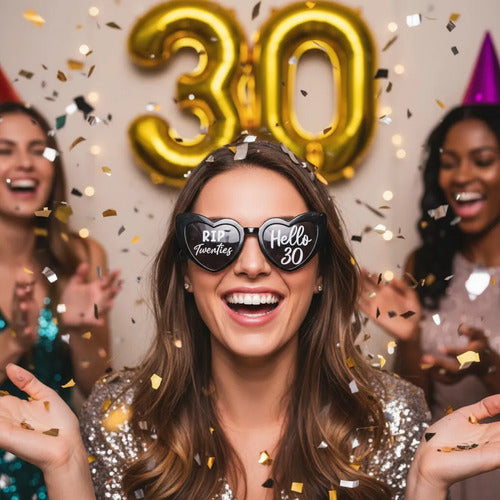 Gafas Personalizadas Cumpleaños Fiesta X 6 Unidades Negro Corazón