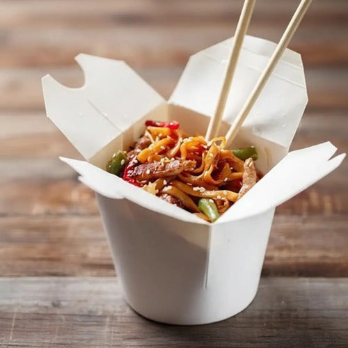 Caja Desechable Wok Carton 42oz 14.5x14.5x13cm - 50 Unidades Blanco