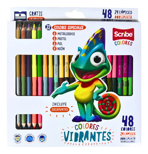 Colores Scribe Doble Punta 24 Lapices/48 Colores Surtido