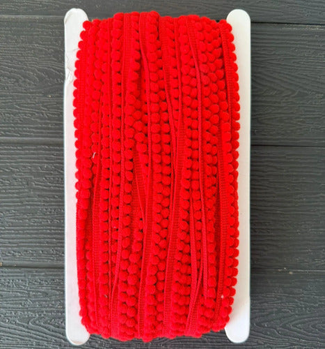 Cinta Bordada Con Pompones Pequeños  Rojo X 25 Mts Rojo Pompón
