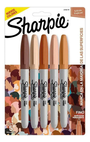 Marcador Sharpie Colores Piel X 5 Colores  Negro