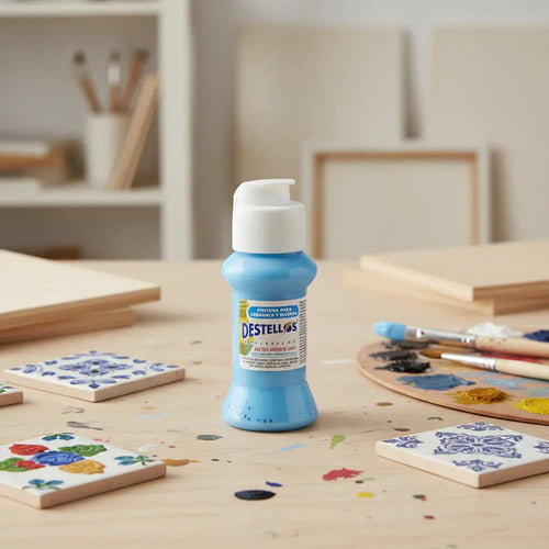Pintura Cerámica Y Madera Destellos Color Azul Bebe