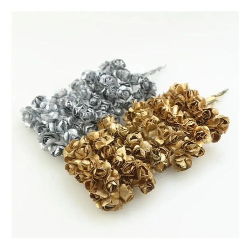 Mini Ramo Artificiales Dorado/plateado - 12 Ramos X 12 Rosas