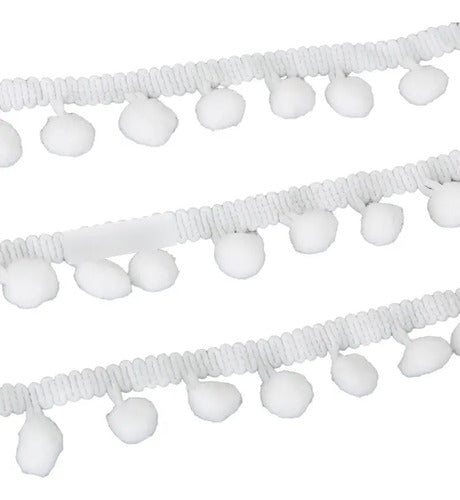 Cinta Bordada Con Pompones Blanco X 25 Mts Blanco