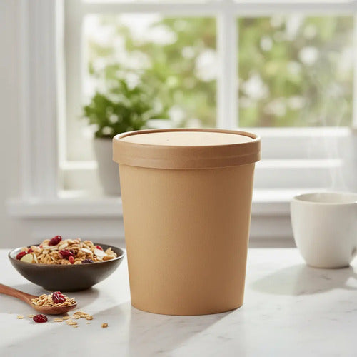 Tazón Desechable Kraft Con Tapa 32 Oz X 100 Unidades Kraft
