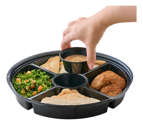 Plato Desechable Negro 4 Divisiones Con Tapa X 6 Unidades Negro