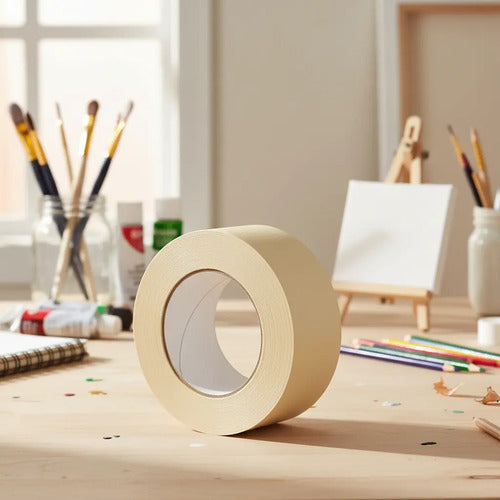 Cinta De Enmascarar  Ancha 48mm X 40 Metros - 12 Rollos Beige 48mm X 40mts