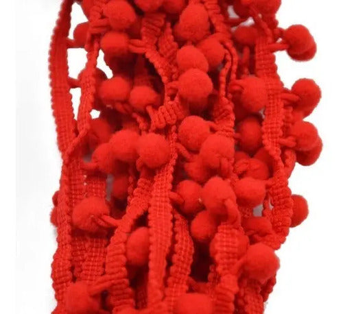 Cinta Bordada Con Pompones Rojo X 25 Mts Rojo